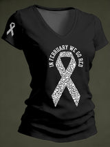 Women's Casual Heart Disease Awareness Printed Short-Sleeve T-Shirt
