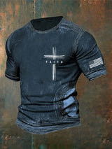 Men's Vintage Faith Cross Print Casual T-Shirt