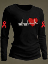 Women's casual long-sleeved T-shirt for heart disease awareness