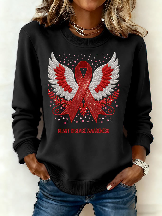 Women's casual heart-print sweatshirt