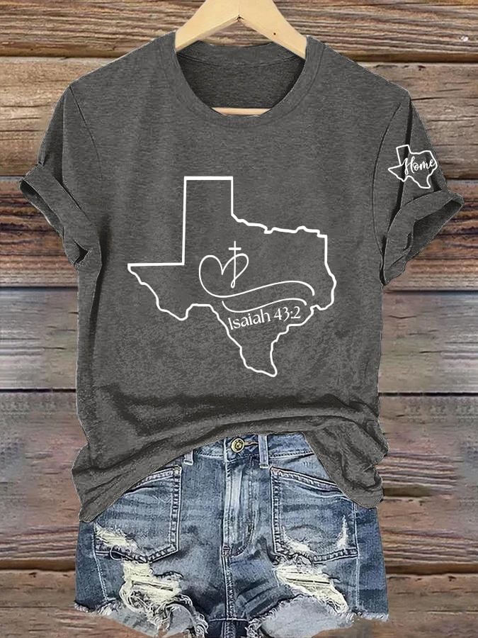 Women's God Bless Texas Printed Crew Neck T-Shirt
