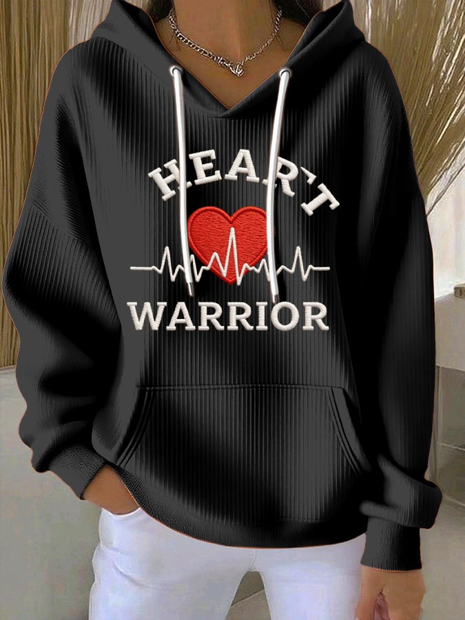 Women's Casual Heart Disease Awareness Print Hooded Sweatshirt