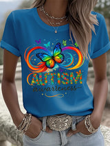 Retro Autism Awareness Butterfly Infinity Print T-Shirt
