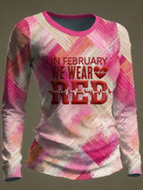 Women's Casual Heart Disease Awareness Print Long-Sleeve T-Shirt