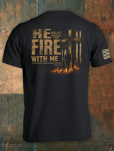 🔥Hot Sale Picks 🔥He Walks With Me In The Fire, Even Through The Darkest Valley. Christian Faith Print Men'S Short-Sleeved T-Shirt