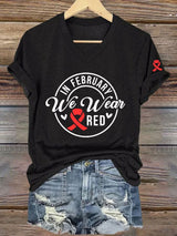 Women's Casual Heart Disease Awareness Printed Short-Sleeve T-Shirt