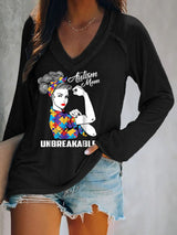 Women'S Autism Mom Unbreakable V Neck Sleeve T-Shirt