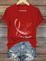 Women's Casual Heart Disease Awareness Printed Short-Sleeve T-Shirt