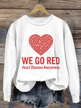 Women's Casual Heart Disease Awareness In February Wear Red Printed Long-Sleeve Sweatshirt