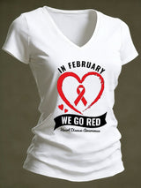 Women's Casual Heart Disease Awareness Printed Short-Sleeve T-Shirt