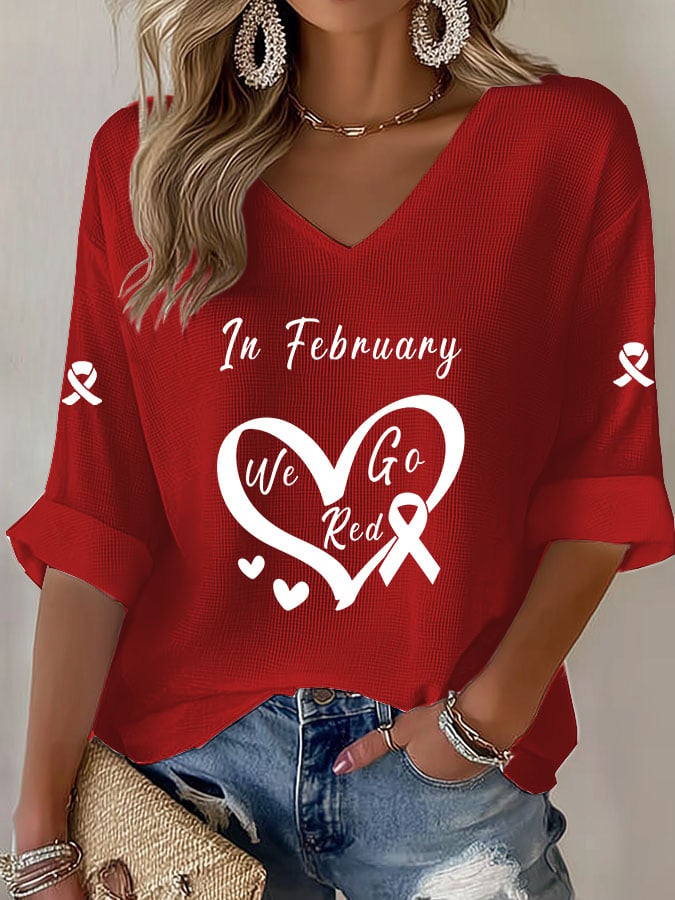 Women'S Casual Heart Disease Awareness Print Short-Sleeved T-Shirt