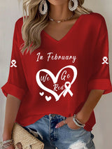 Women'S Casual Heart Disease Awareness Print Short-Sleeved T-Shirt
