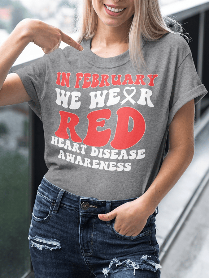 Women's Heart Disease Awareness Print T-shirt