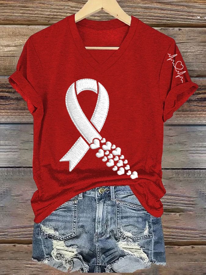 Women's Heart Disease Awareness Print T-shirt