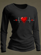 Women's Casual Heart Disease Awareness Print Long-Sleeve T-Shirt