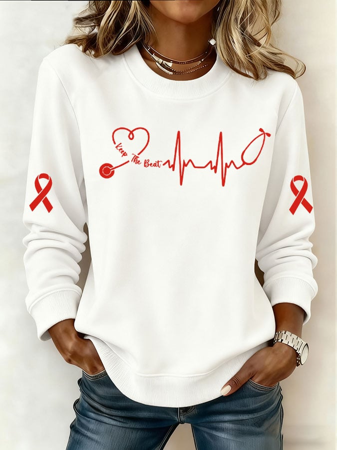 Women's Heart Disease Awareness Print Sweatshirt