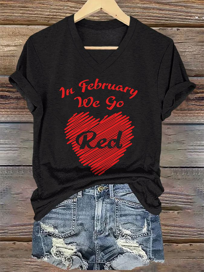 Women's Casual Heart Disease Awareness Printed Short-Sleeve T-Shirt