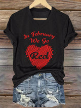 Women's Casual Heart Disease Awareness Printed Short-Sleeve T-Shirt