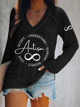 V-neck Retro Autism Print T-Shirt
