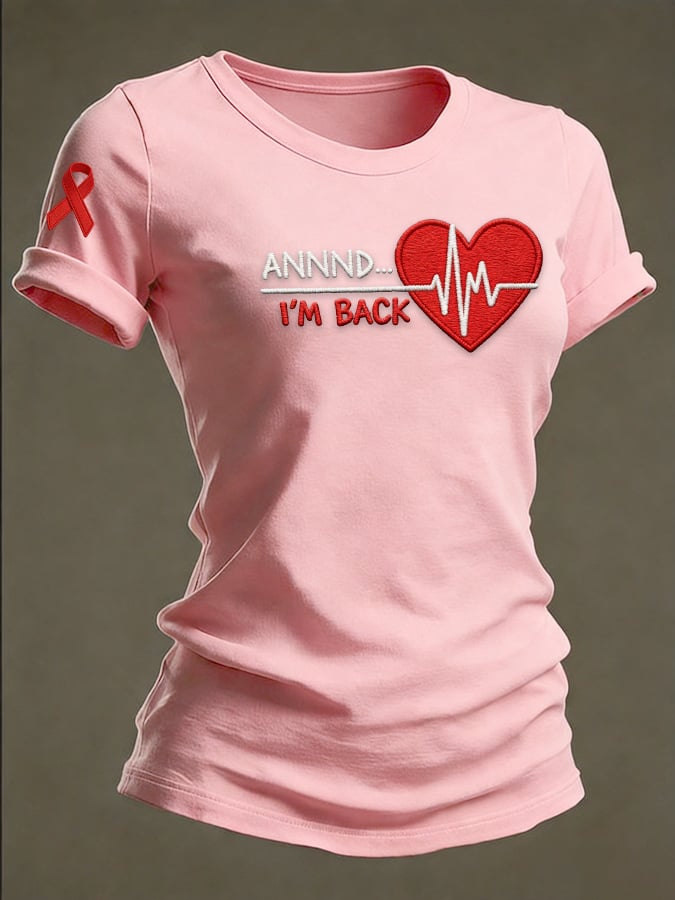 Women's Annnd I'm Back Heartbeat Print Casual T-Shirt