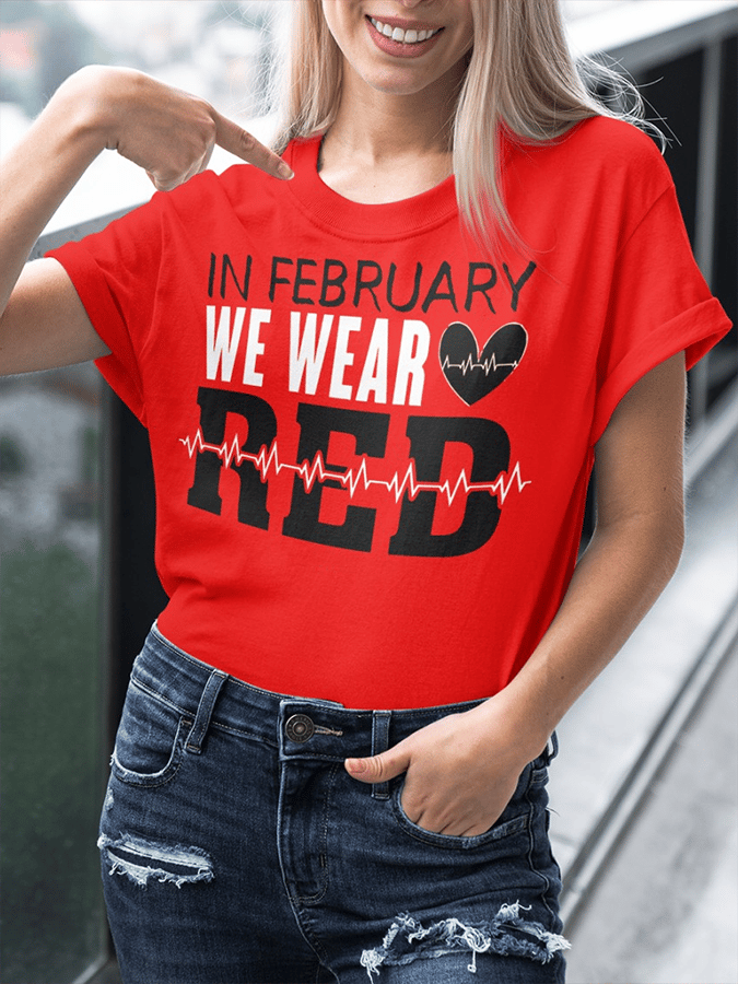 Women's Heart Disease Awareness Print T-shirt