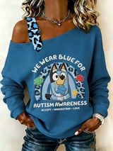 Women's Retro I Wear Blue For Autism Awareness Print Hoodie