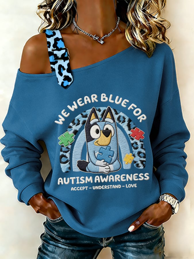 Women's Retro I Wear Blue For Autism Awareness Print Hoodie