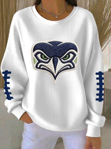 Women's Football Printed Knit Crew Neck Long-Sleeved Top