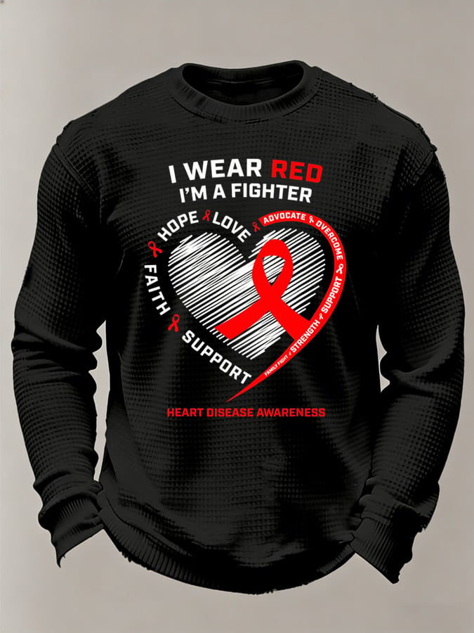 Men's casual heart disease awareness waffle-knit T-shirt