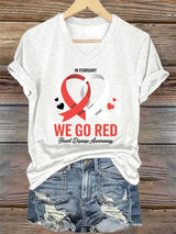 Women's Casual Heart Disease Awareness Printed Short-Sleeve T-Shirt