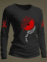 Women's Casual Heart Disease Awareness Print Long-Sleeve T-Shirt