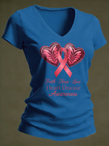 Women's Casual Heart Disease Awareness Printed Short-Sleeve T-Shirt
