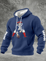 Men's Football Print Checkered Fabric Hooded Sweatshirt