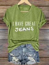 🔥Buy 3 Get 15% Off🔥V-Neck Retro I Have Great Jeans Genes Print T-Shirt