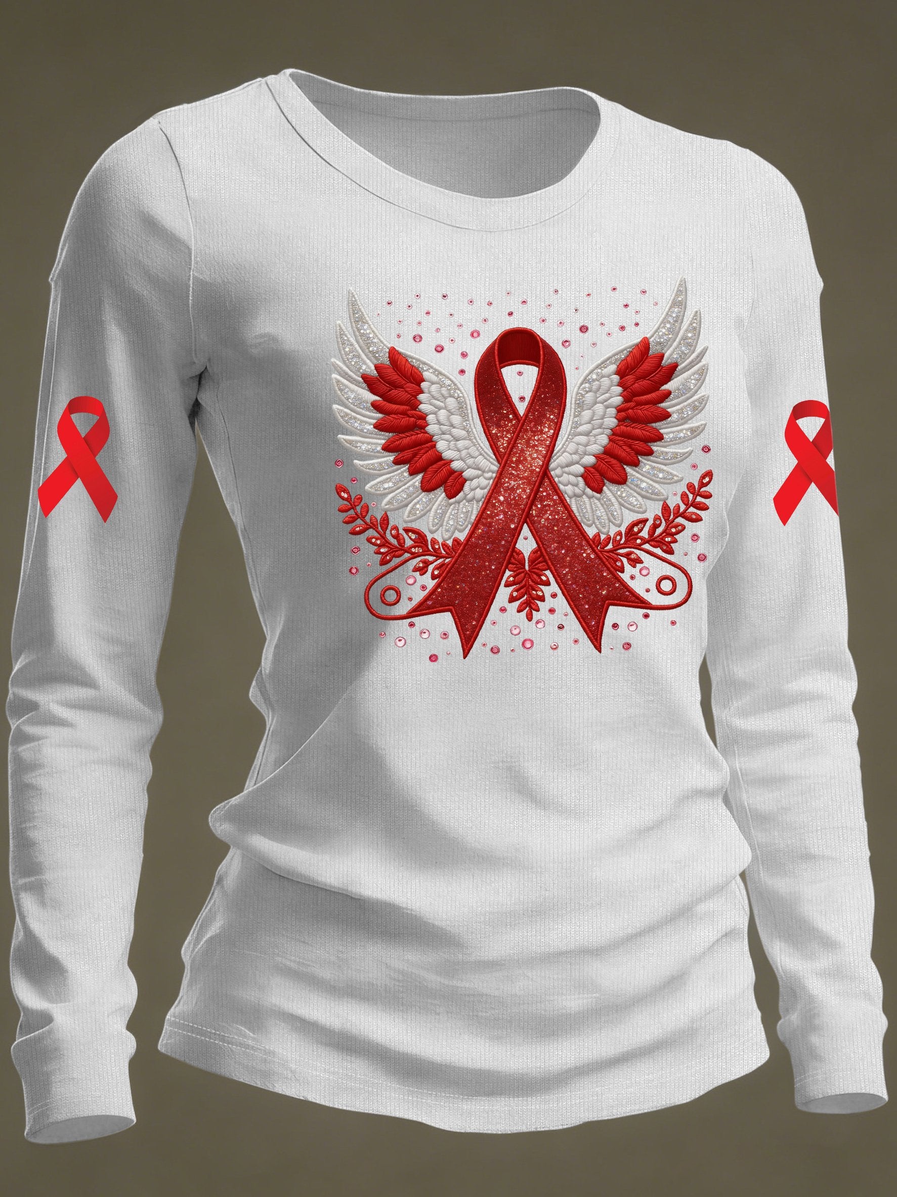 Women's casual long-sleeved T-shirt for heart disease awareness