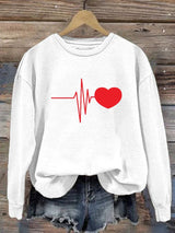 Women's Casual Heart Disease Awareness In February Wear Red Printed Long-Sleeve Sweatshirt