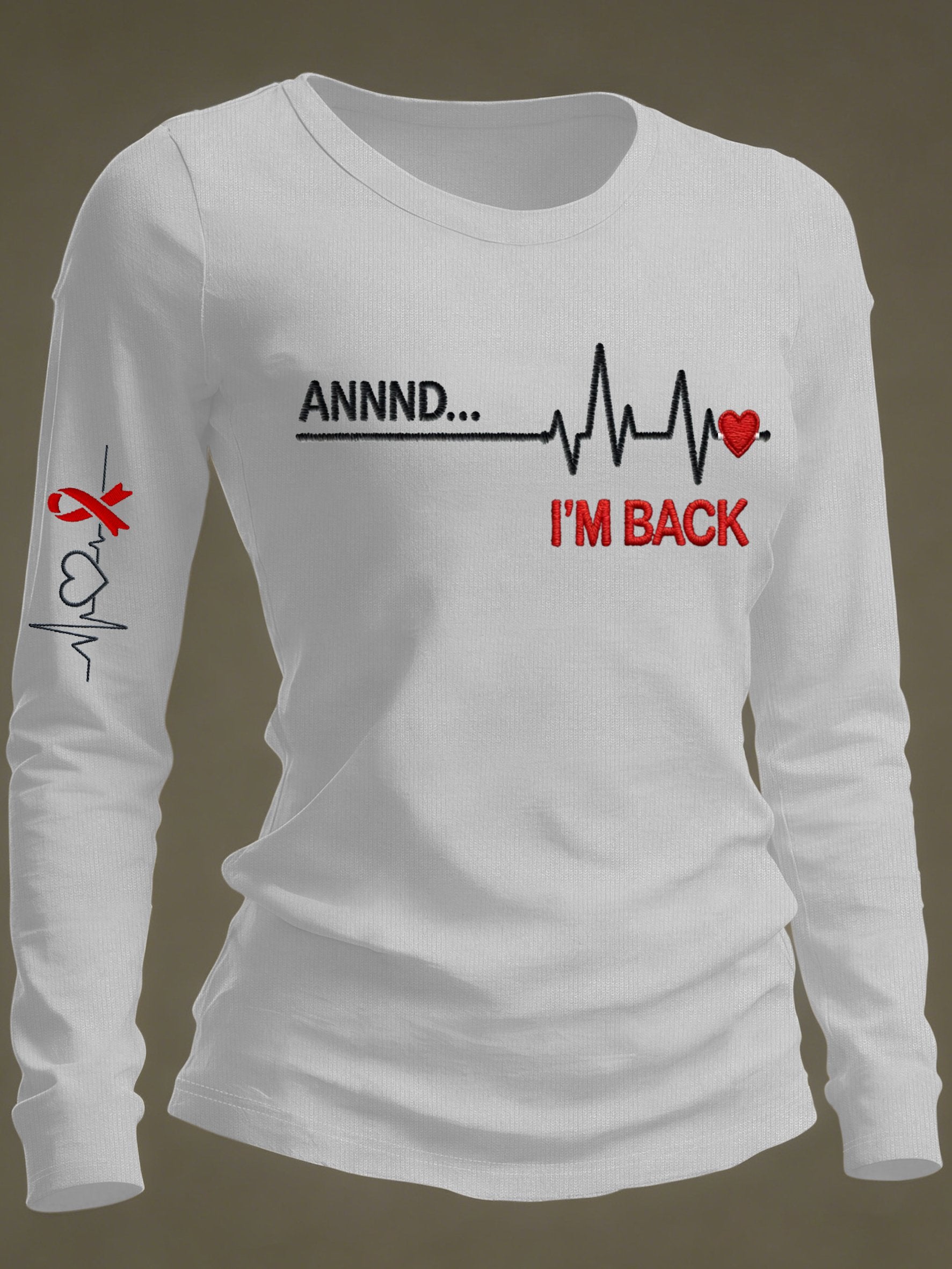 Women's Casual Heart Disease Awareness Print Long-Sleeve T-Shirt