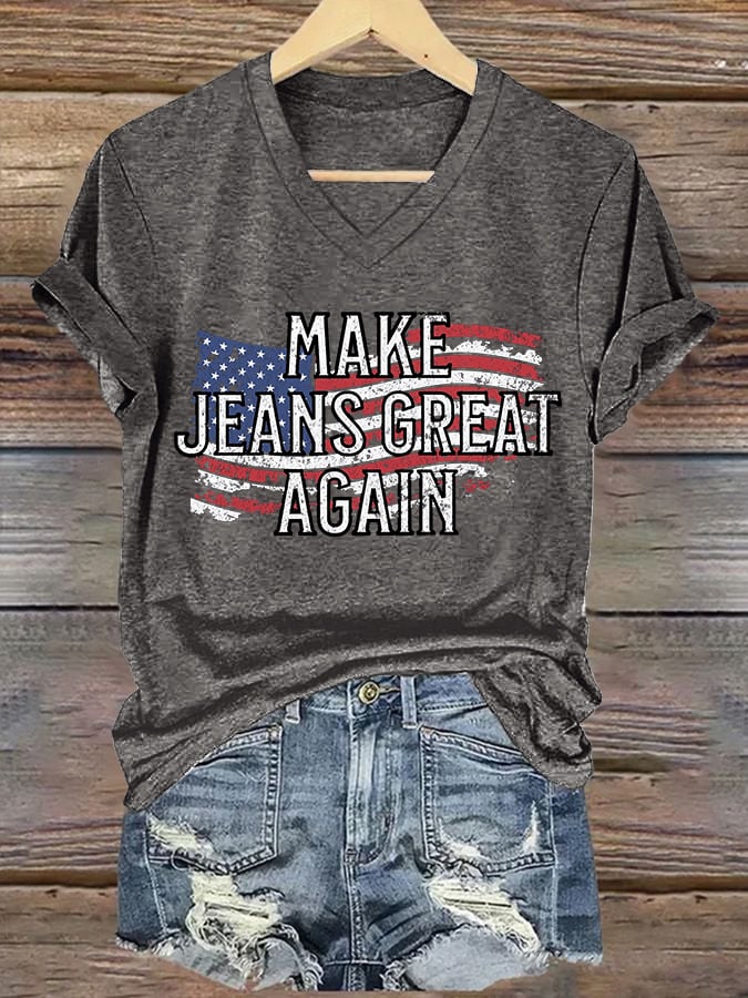 🔥Buy 3 Get 15% Off🔥V-Neck Retro Make Jeans Great Again Print T-Shirt