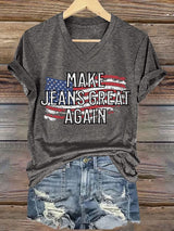 🔥Buy 3 Get 15% Off🔥V-Neck Retro Make Jeans Great Again Print T-Shirt