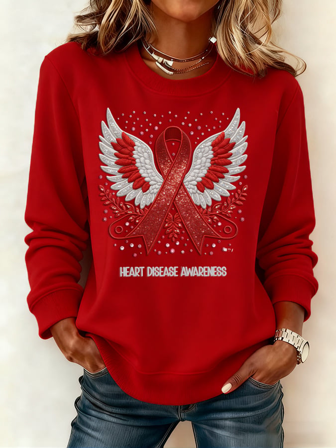 Women's casual heart-print sweatshirt