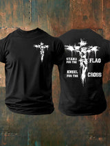 Men's Stand For The Flag Kneel For The Cross Printed Casual T-Shirt