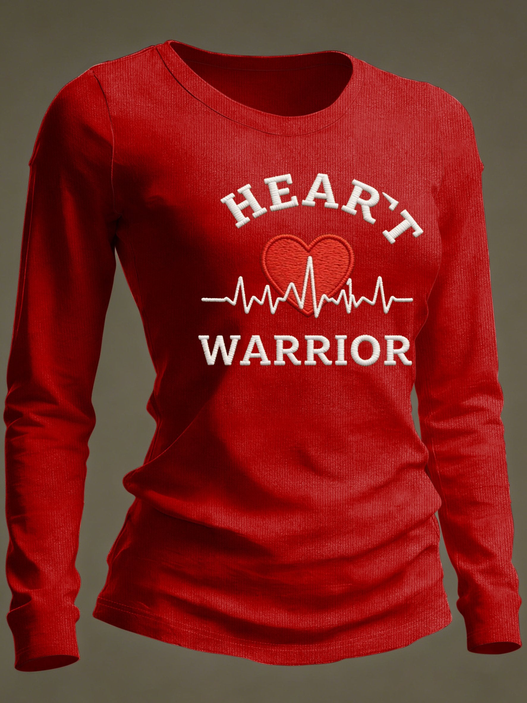 Women's Casual Heart Disease Awareness Print Long-Sleeve T-Shirt