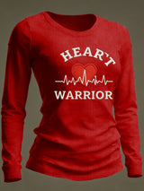 Women's Casual Heart Disease Awareness Print Long-Sleeve T-Shirt