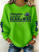 Women's Football Printed Knit Crew Neck Long-Sleeved Top