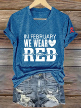 Women's Casual Heart Disease Awareness Printed Short-Sleeve T-Shirt