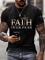 🔥Hot Sale Picks 🔥Men's Faith Over Fear Cross Print T-shirt