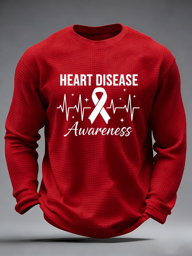 Men's casual heart disease awareness waffle-knit T-shirt