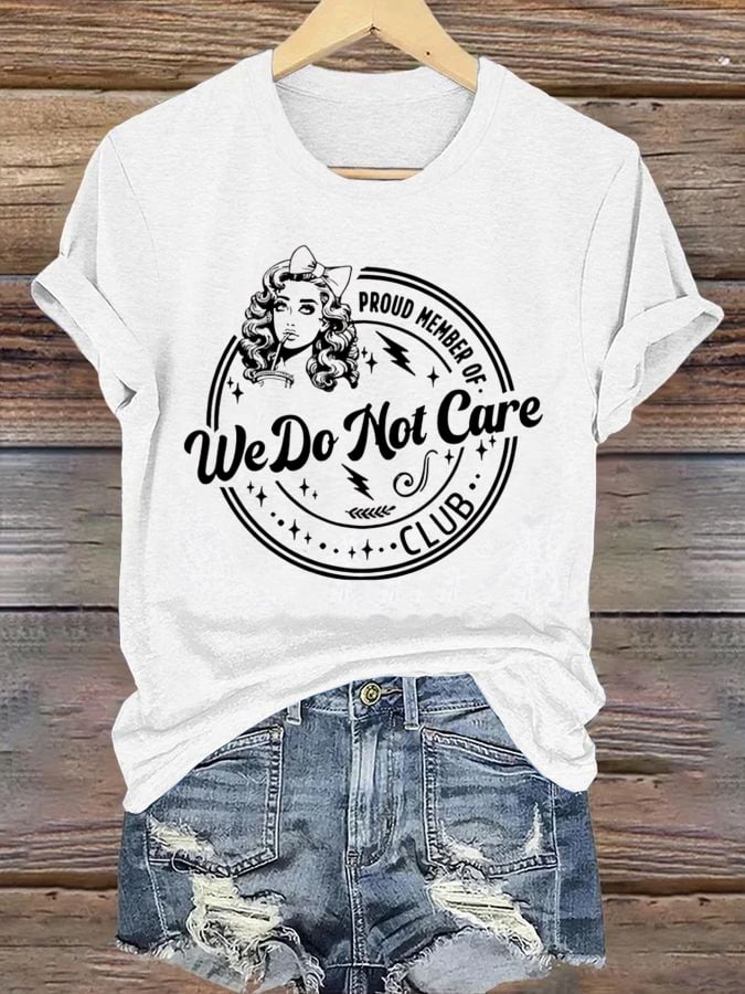 Women's  Round-Neck Retro Funny Proud Member Of WDNC Club We Do Not Care Menopause Perimenopause Print T-Shirt