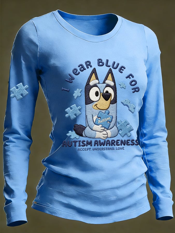 Women's Retro I Wear Blue For Autism Awareness   Print Shirt