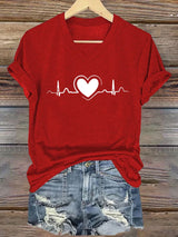 Women's Casual Heart Disease Awareness Printed Short-Sleeve T-Shirt